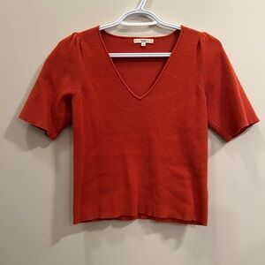 Women's Biscuit V-Neck Ribbed Top with Puff Sleeves